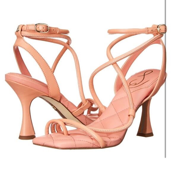 $150 Sam Edelman Maven Women's Leather Square Toe Heels in Pink, Size 6 - Picture 1 of 8